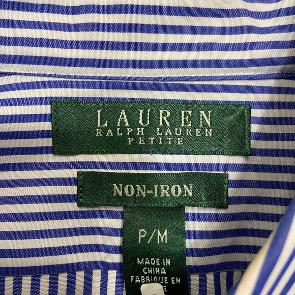 Polo Ralph Lauren Petite Women's Medium Blue & White Striped Polo Button Up - Picture 3 of 10